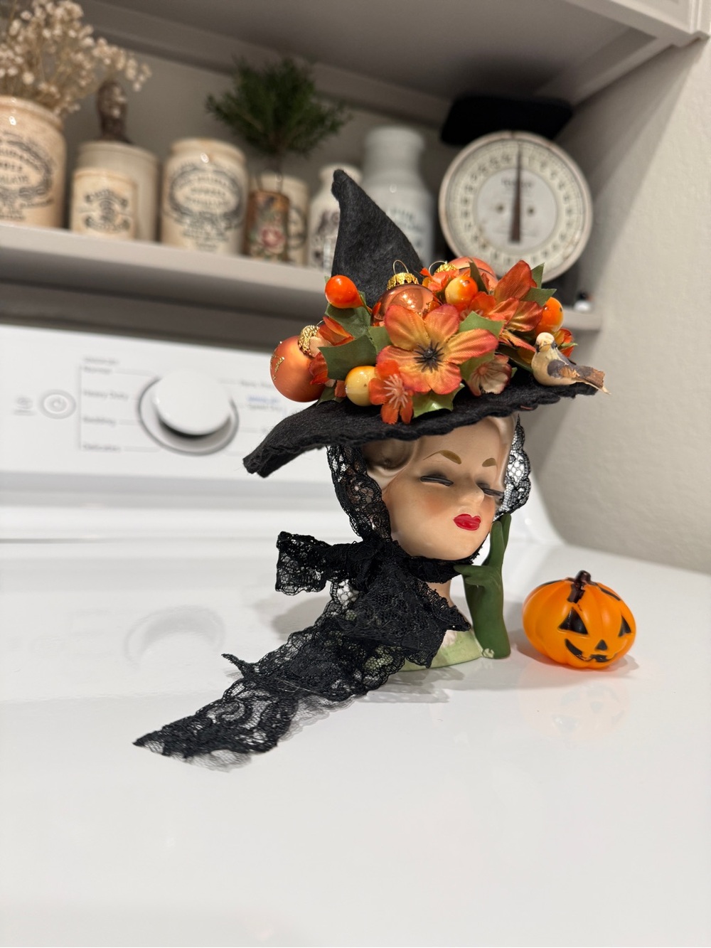 OOAK Fall Witch Dorris Day Napco Head Vase made by Me! - Picture 12 of 17